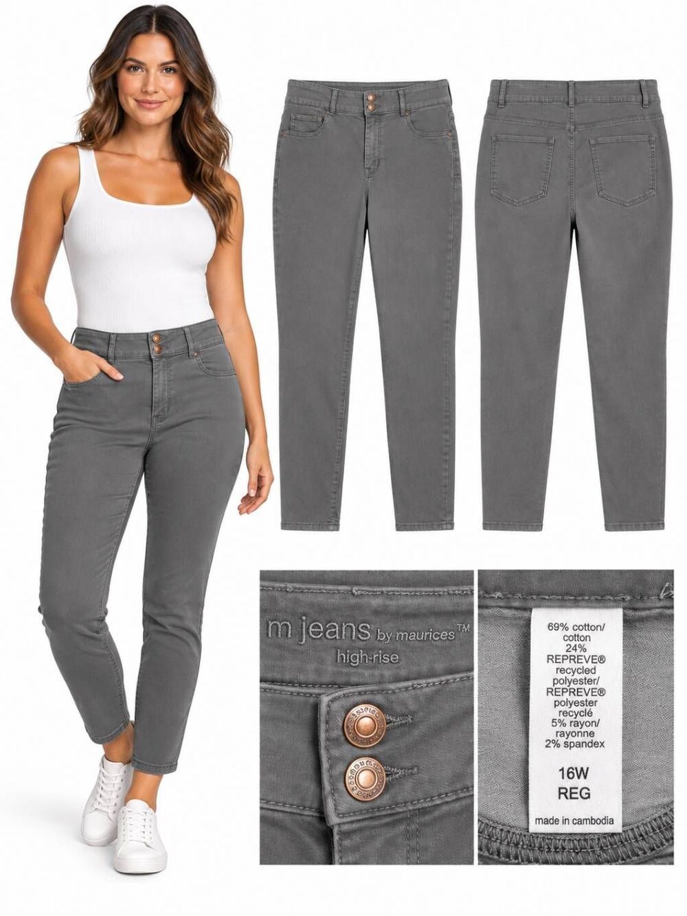 Maurices M Jeans Gray High Rise Skinny Pants Women’s Plus Size 16W REPREVE Eco S